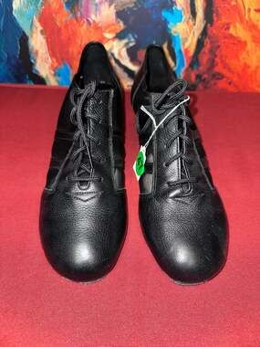 No.47 Coast Dance Shoes Size 9.5 Black Leather Mesh Lace Up Character Heels